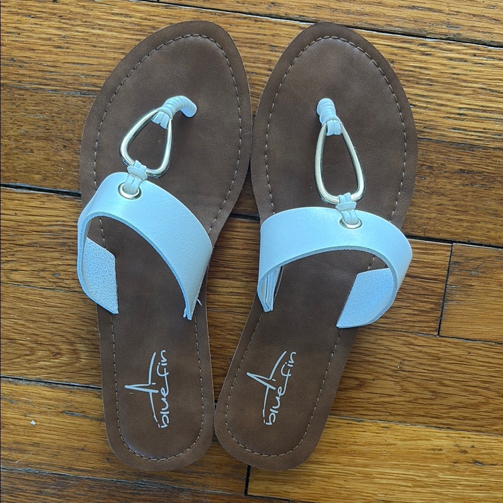 White and Brown Sandals with Contoured Footbed